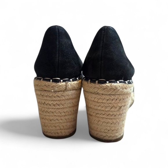 Eileen Fisher Black Yasmin Tumbled Nubuck Espadrille Wedge Heels - Picture 4 of 7